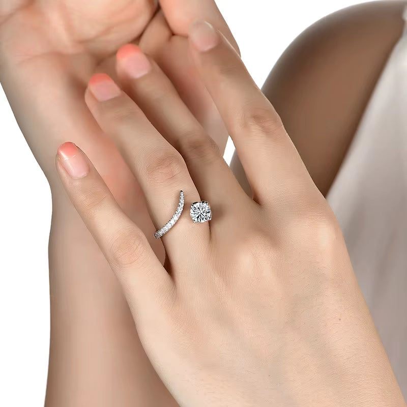 Moissanite Wedding Jewelry 925 Sterling Silver Adjustable Rings with 1.0Ct D Color Twinkle Stone Moissanite Diamond