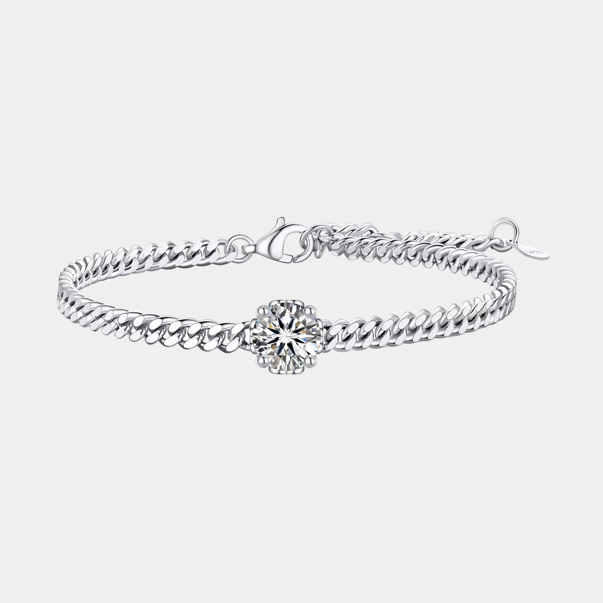 Diamond Bracelet for Women, 1Carat Moissanite Bracelets 925 Sterling Silver Cuban Link Bracelet Birthday Gift for Her