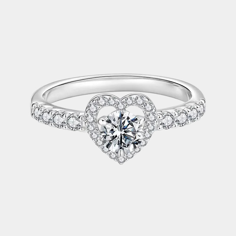 0.5CT Moissanite Hollowed Heart Engagement Band Ring Half Enternity Ring for Women Wedding Jewelry round Cut D Color VVS1