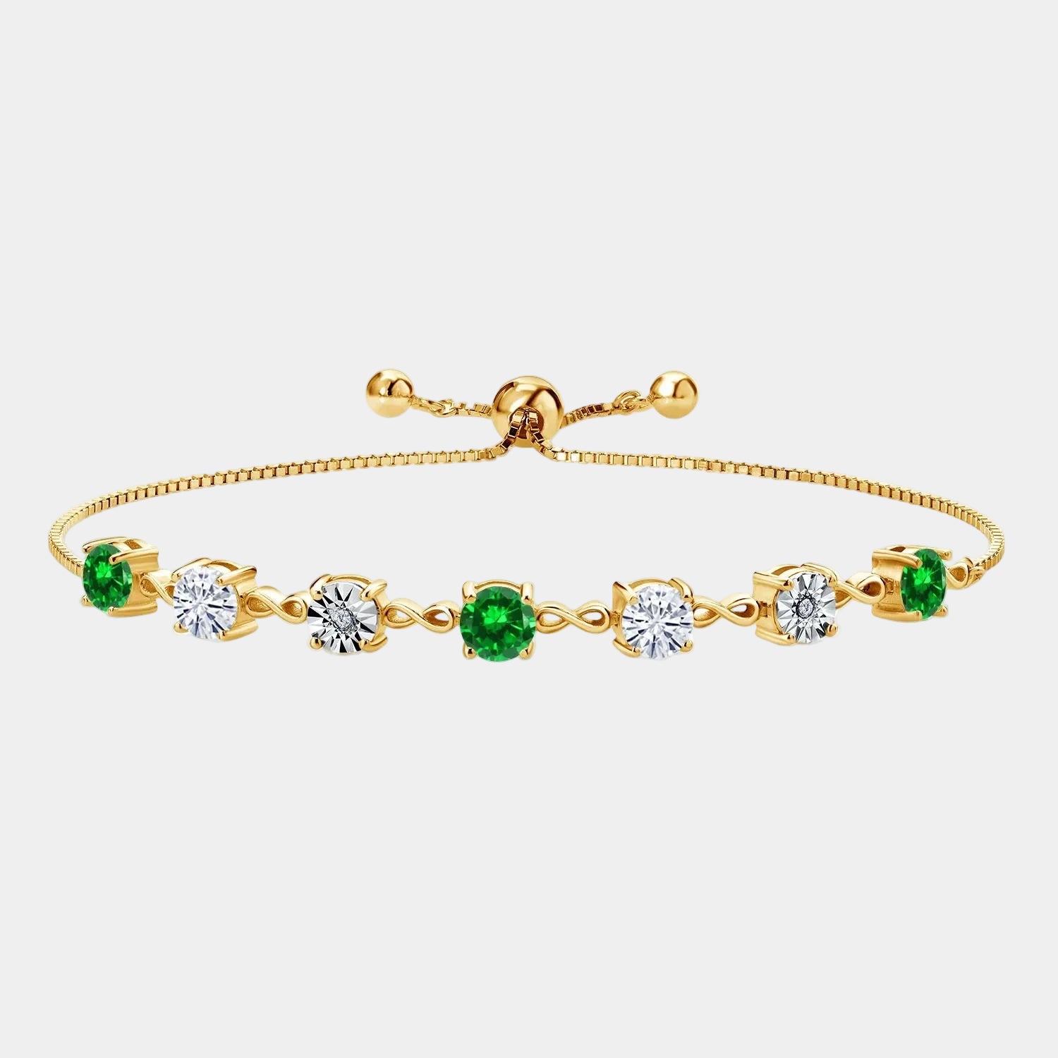 18K Yellow Gold Plated Silver Lab Grown Diamond Tennis Bracelet for Women Created Emerald Moissanite (3.53 Cttw, Fully Adjustable up to 9 Inch)