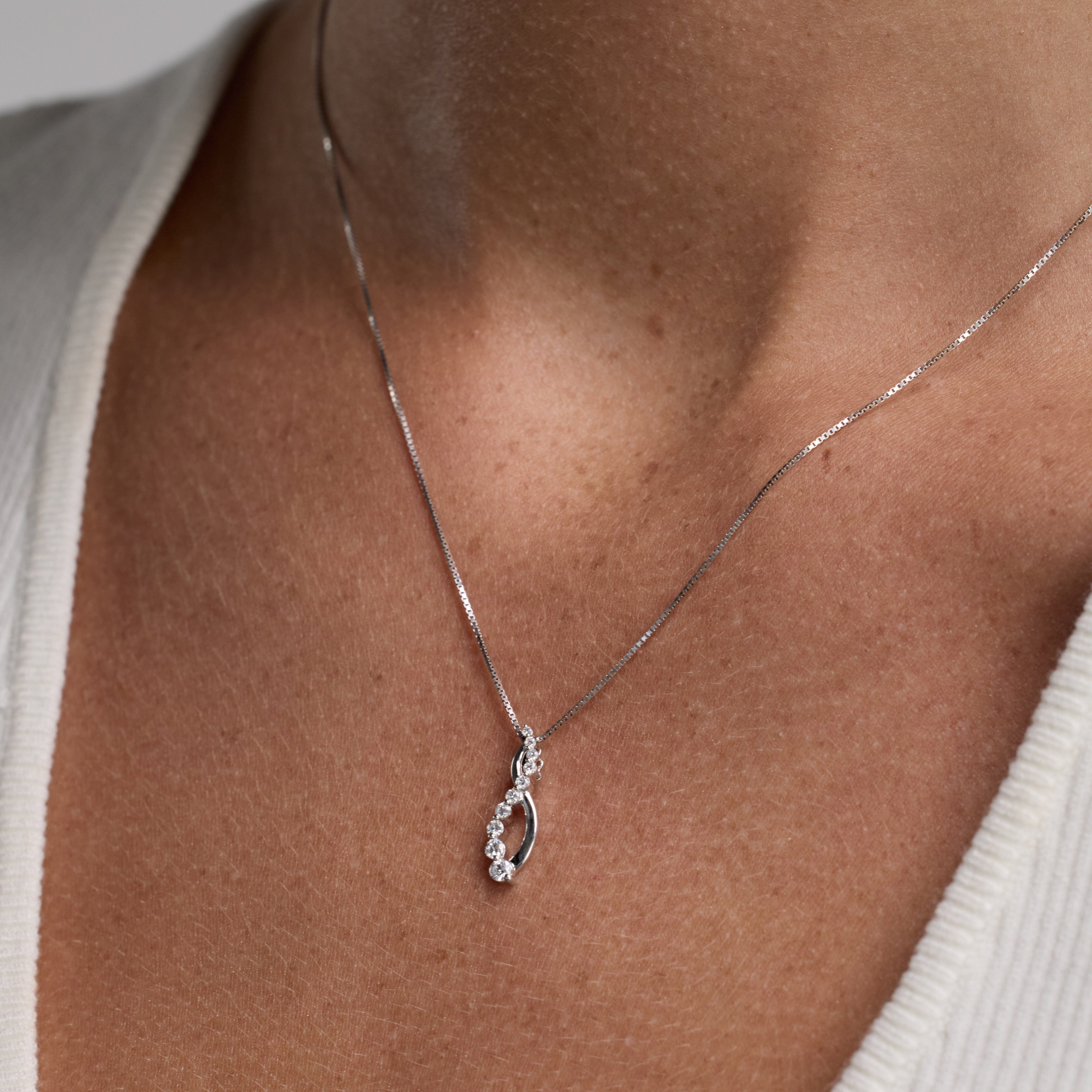 1/4 Ct Lab Grown Diamond Journey Pendant Necklace in Silver for Women (H-I, SI-I1) 18"