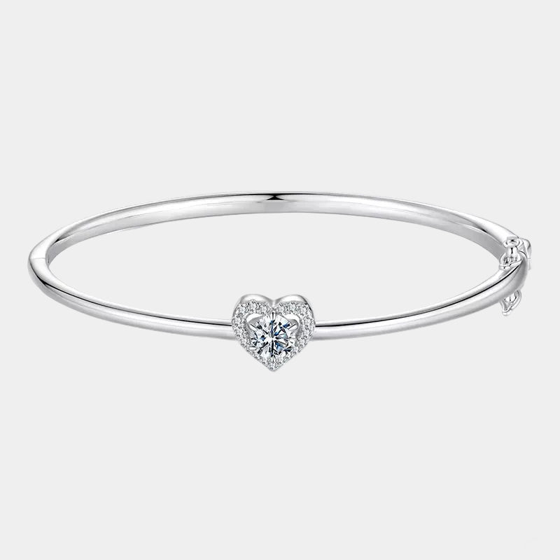 0.5CT Hollowed Heart Moissanite Bracelet round Cut D Color Wrist Cuff Bangle 925 Sterling Silver for Women Wedding Gift