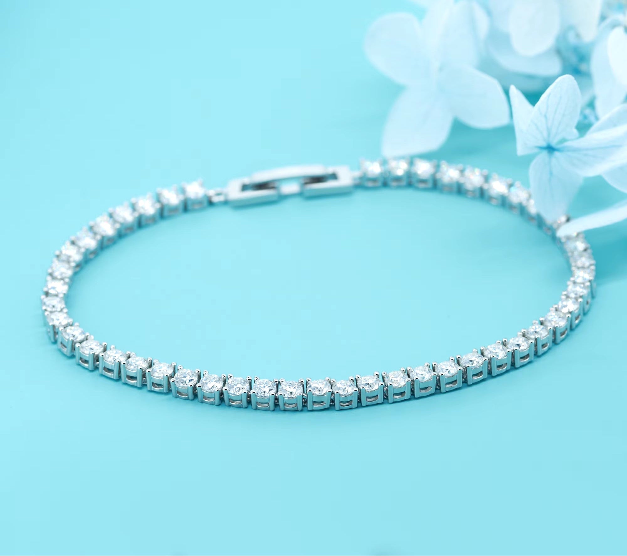 4.3Ct 3.0Mmx43Pcs D Color round Cut White Gold Plated 925 Silver Moissanite Tennis Bracelet Woman Girlfriend Gift