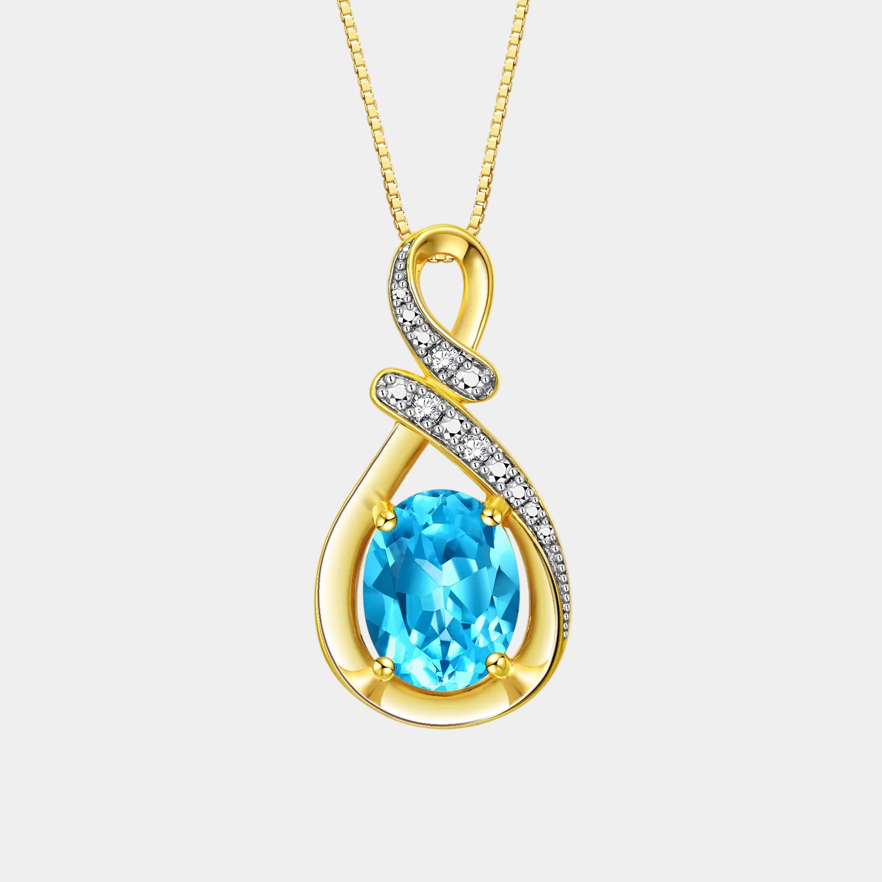 Necklace Yellow Gold Plated Silver Designer Necklace Gemstone & Diamonds Pendant 18" Chain 9X7MM Blue Topaz December Birthstone Womens Jewelry Silver Necklace