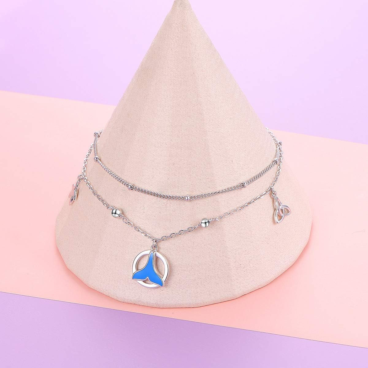 Mermaid Tail Layered Anklet 925 Sterling Silver for Women Adjustable Beads Ankle Bracelet Boho Beach Foot Chain 9 10 Inch Charm Jewelry Best Birthday Gifts