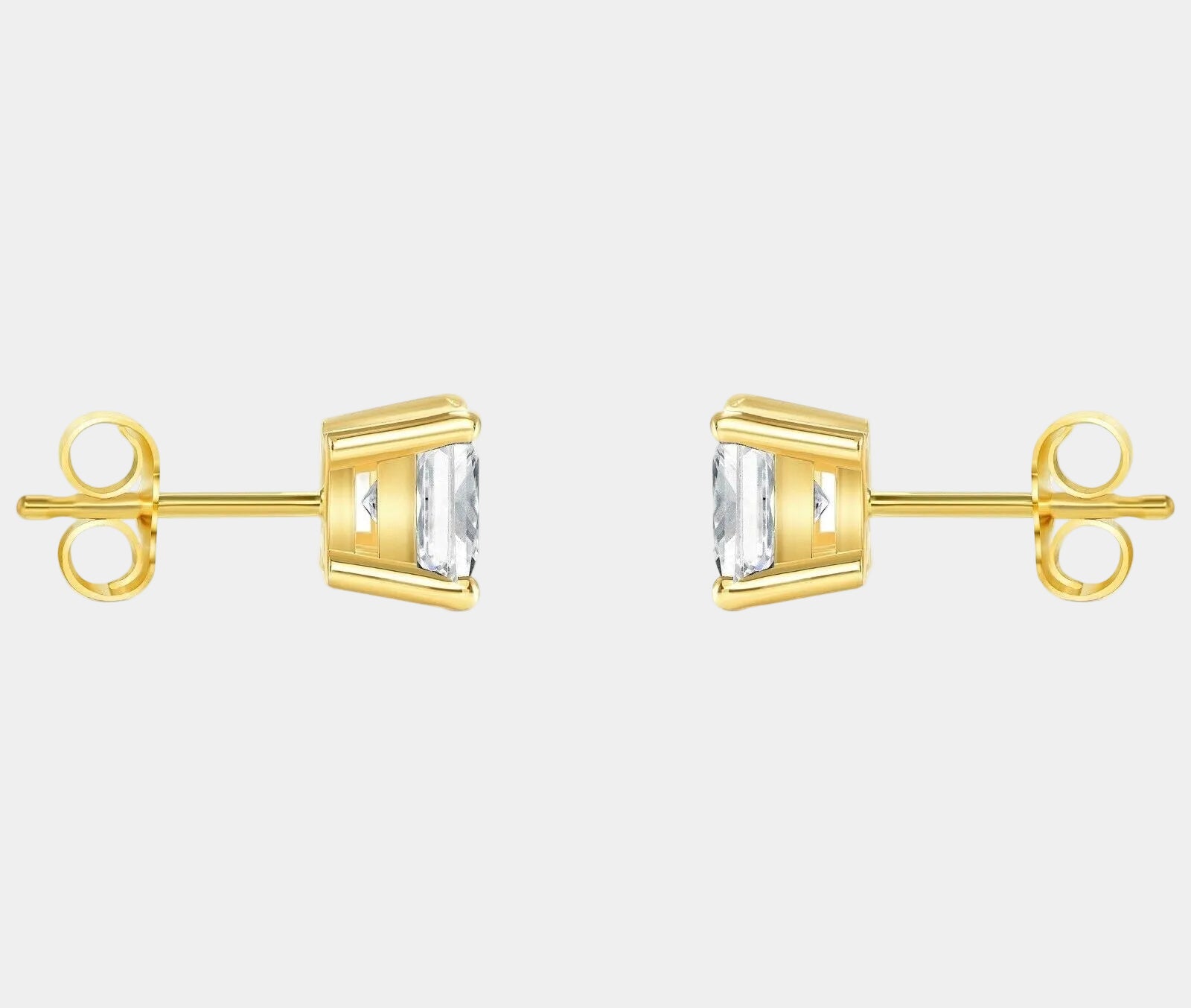 1/2 Ct Princess Cut Lab Created Grown Diamond Earrings 14K Yellow Gold F/VS Push