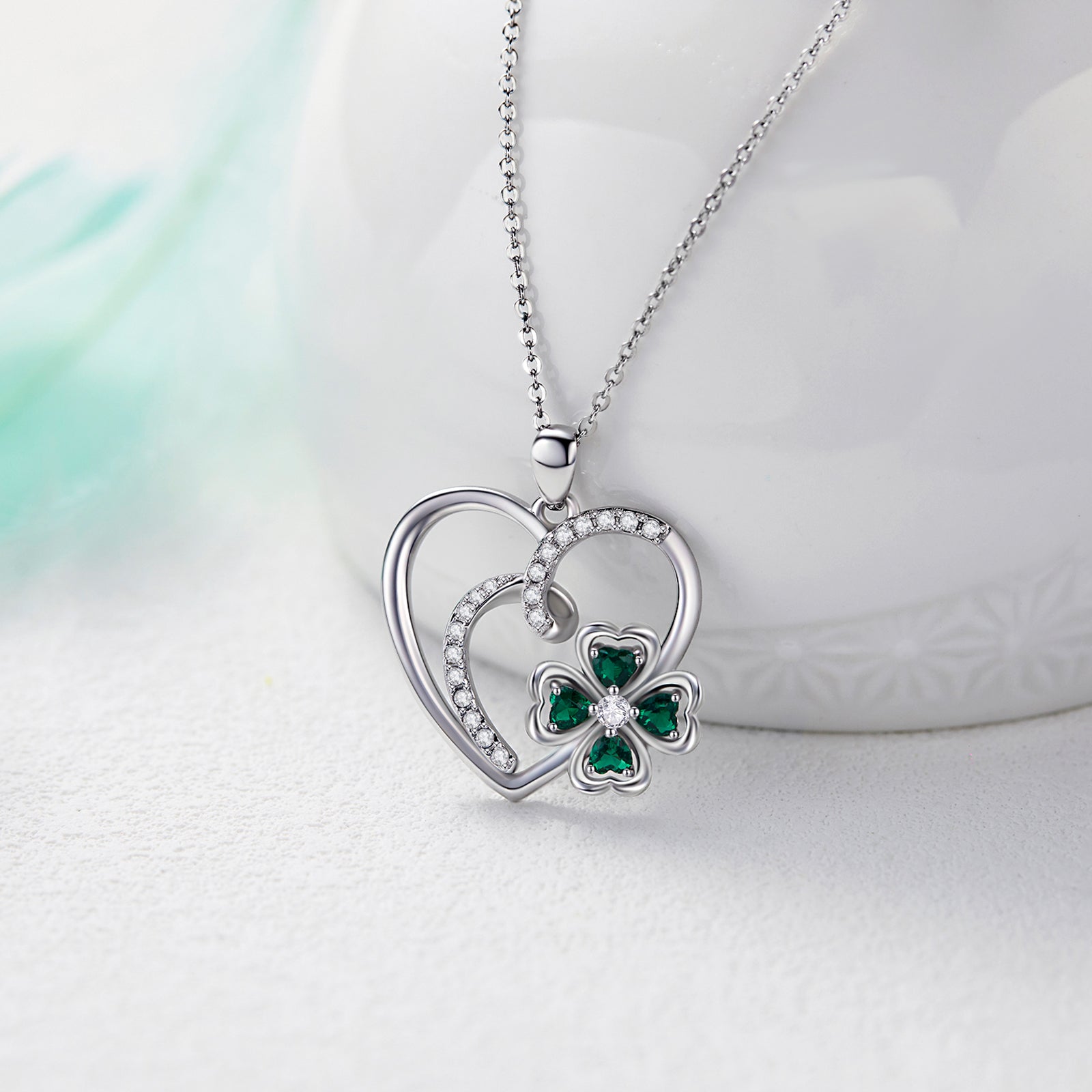 Heart Necklace for Women 925 Sterling Silver 4 Leaf Clover Pendant Necklaces for Daughter Mom Jewelry Mother’S Day Gift