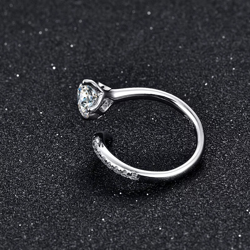 Moissanite Wedding Jewelry 925 Sterling Silver Adjustable Rings with 1.0Ct D Color Twinkle Stone Moissanite Diamond