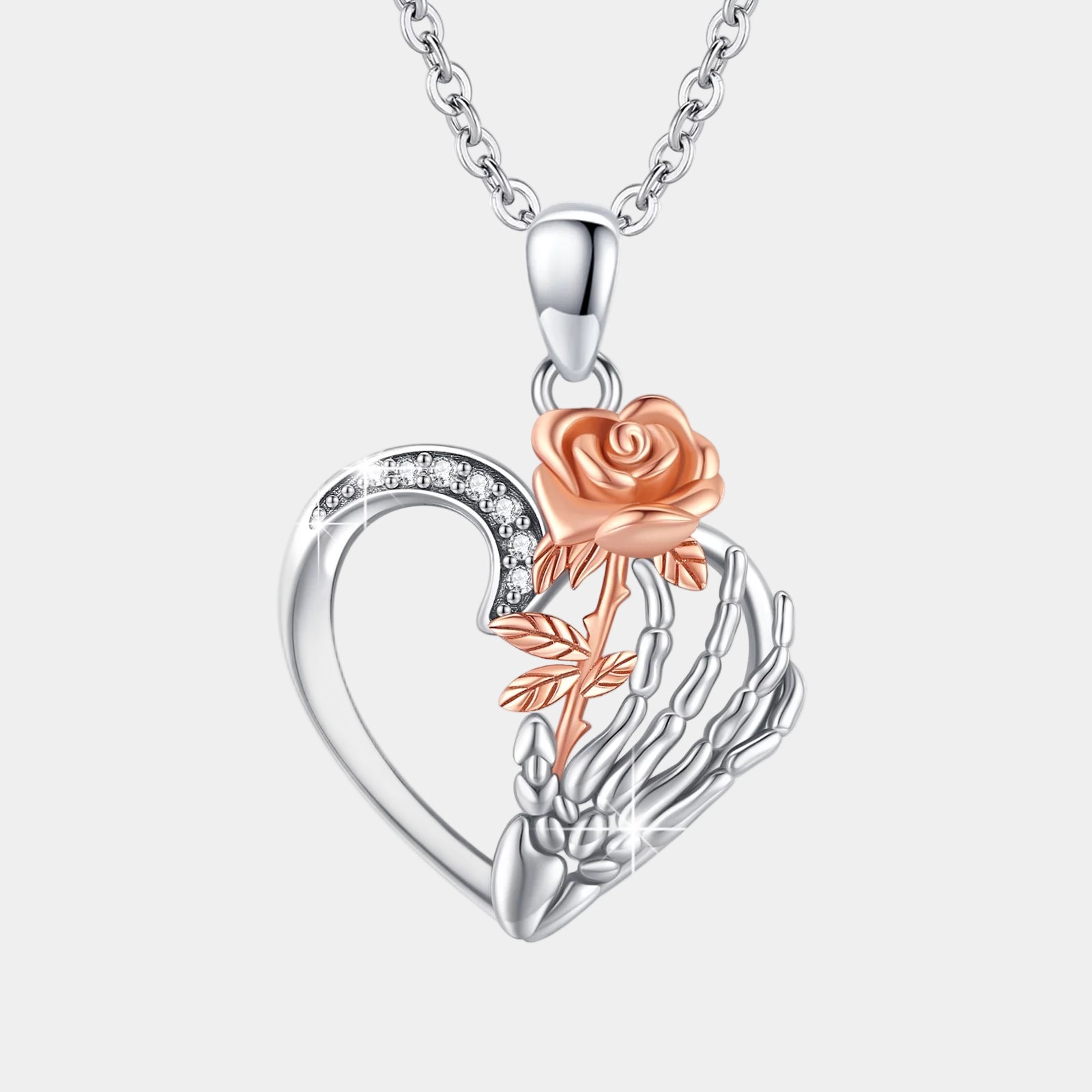 Sunflower Necklace 925 Sterling Silver Skeleton Hand Heart Pendant Necklaces Birthday Xmas Gift Jewelry for Women Daughter Mom Niece