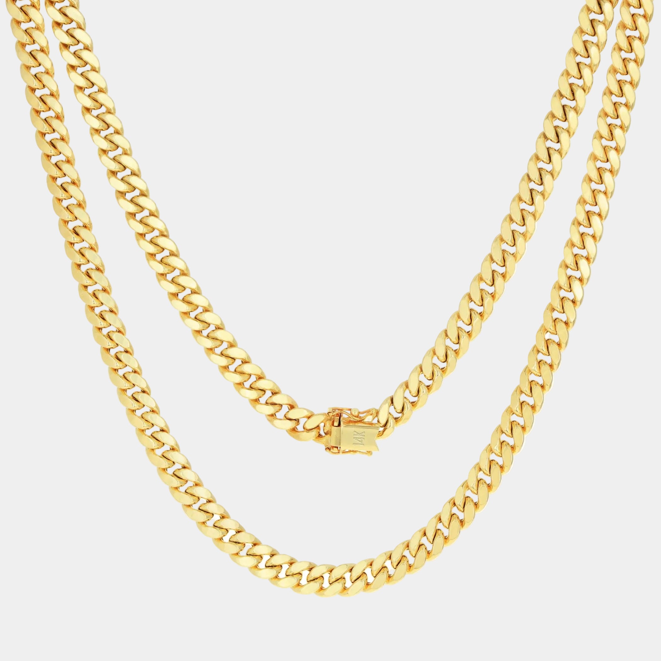 14K Real Yellow Gold Miami Cuban Link 7.5Mm Chain Necklace (16"-30") Italian Jewelry for Men & Women