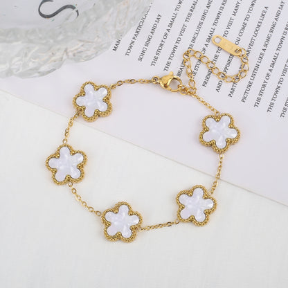 Stainless Steel Five Leaf Flower Bracelet