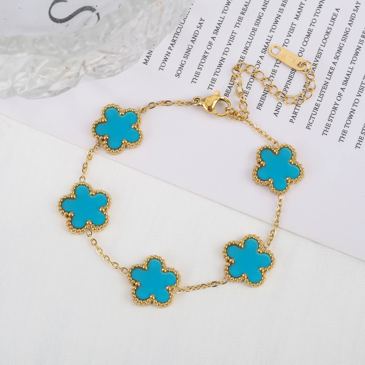 Stainless Steel Five Leaf Flower Bracelet