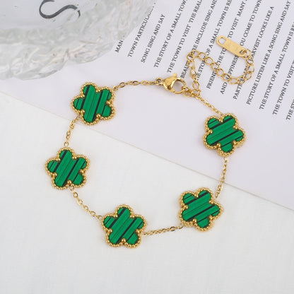 Stainless Steel Five Leaf Flower Bracelet