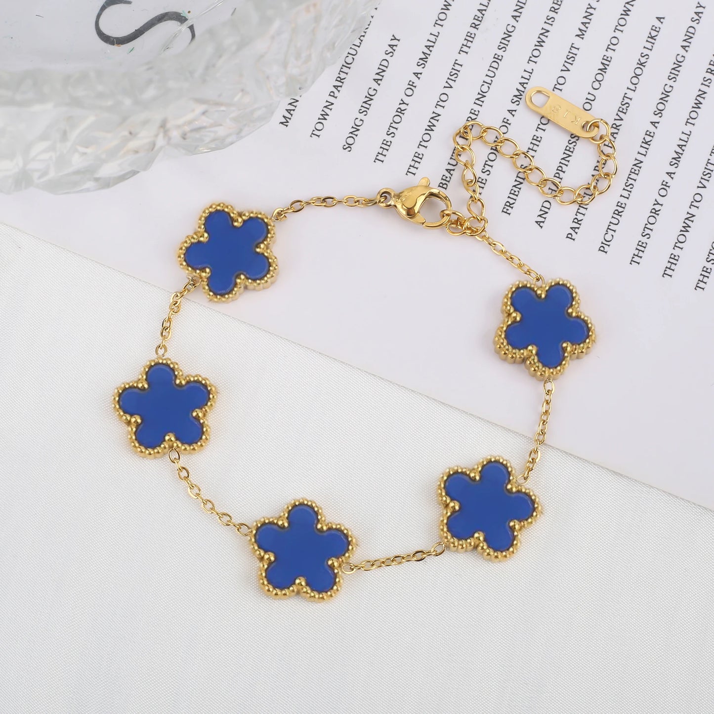 Stainless Steel Five Leaf Flower Bracelet