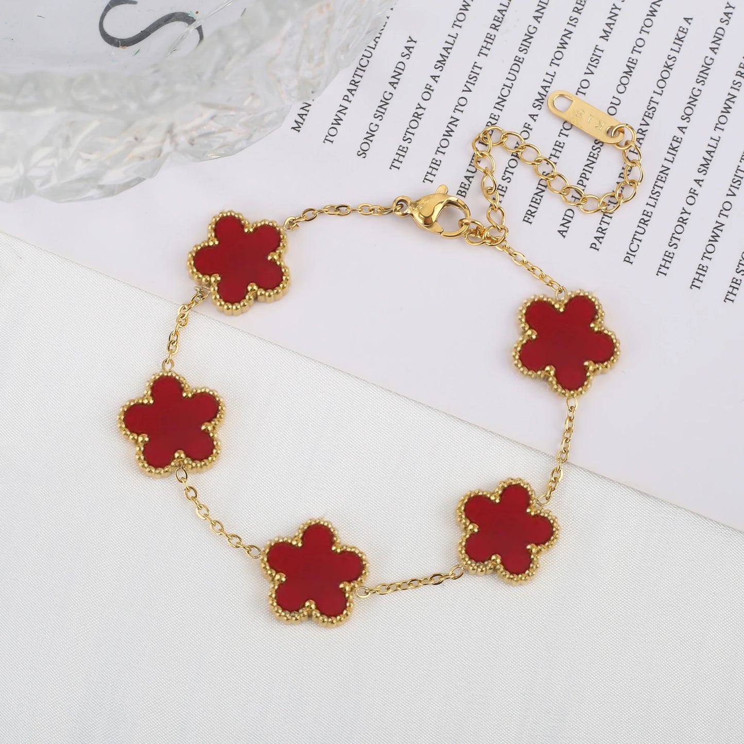 Stainless Steel Five Leaf Flower Bracelet