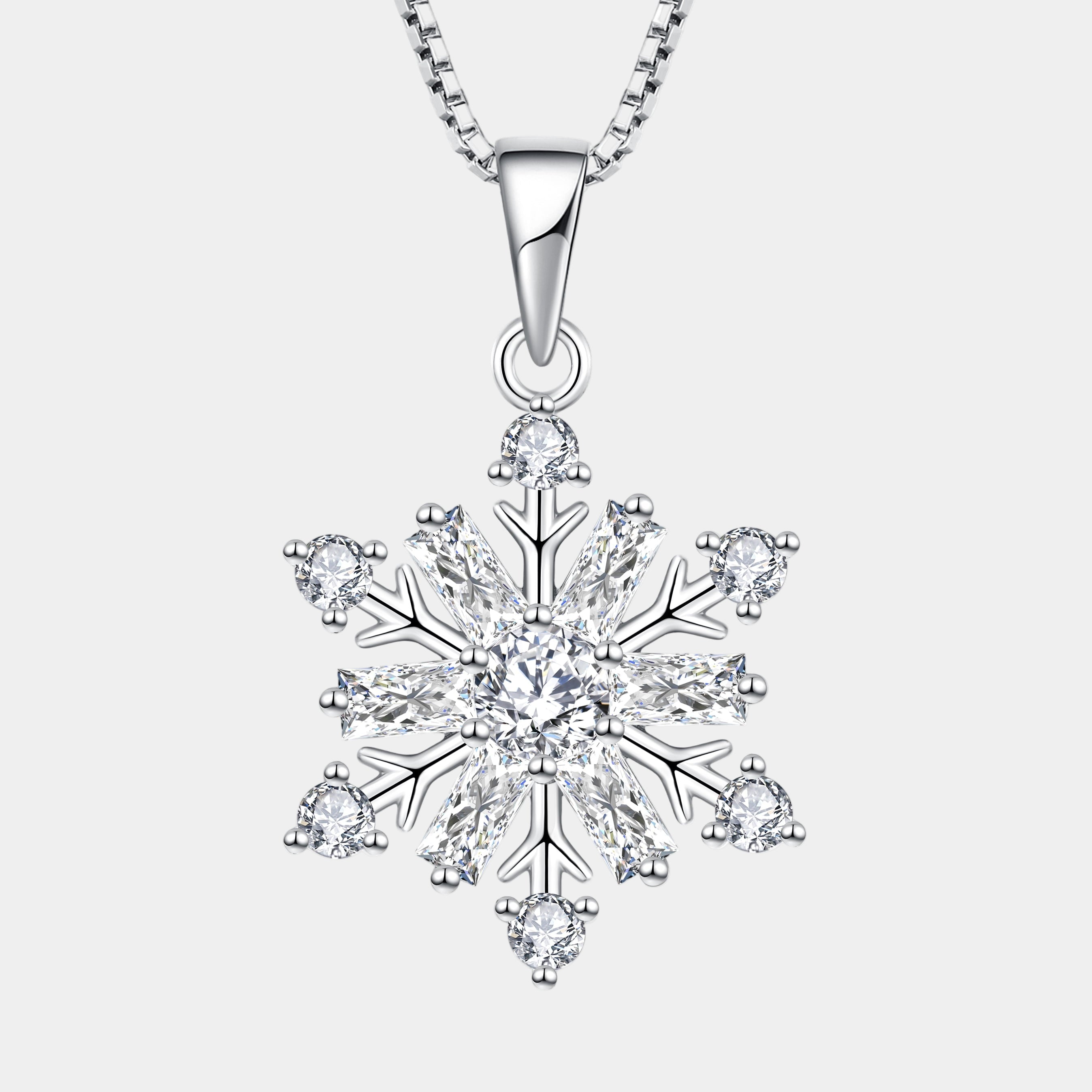 Snowflake Necklace 925 Sterling Silver Snowflake Pendant April Cubic Zirconia Christmas Jewelry for Women
