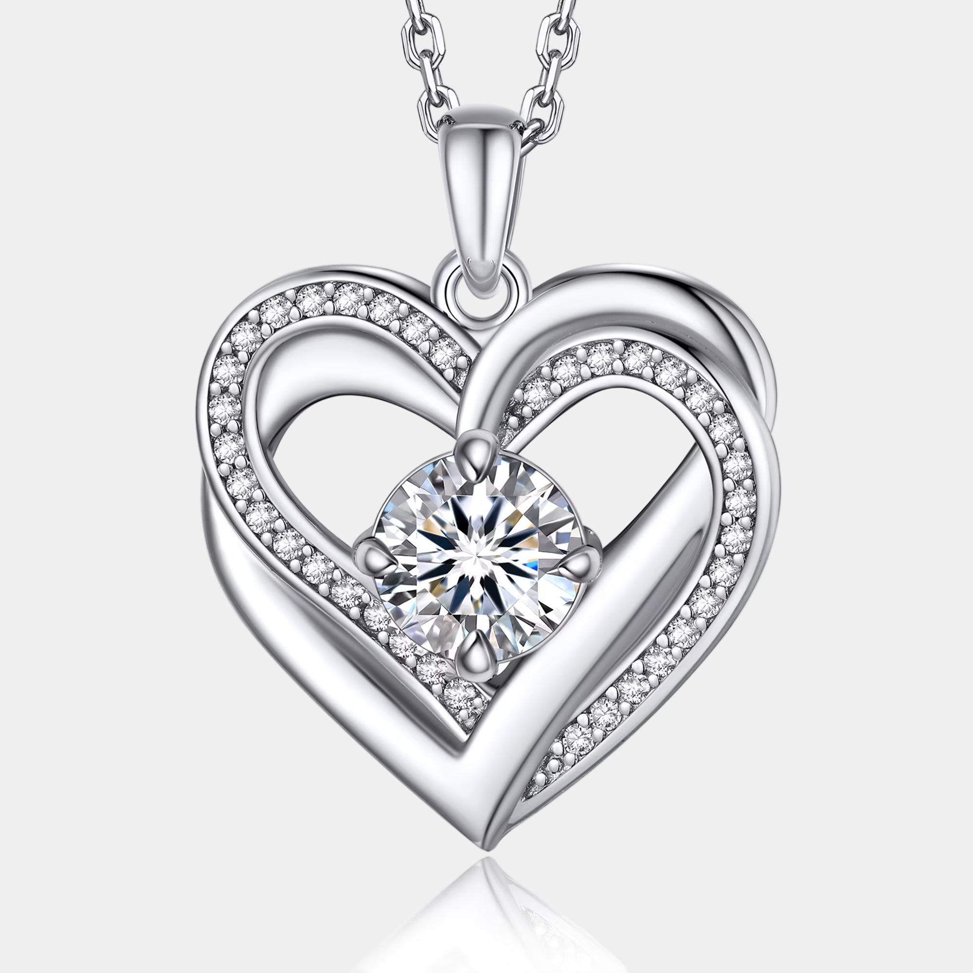 1Carat Moissanite Double Heart Necklace for Women, Simulated Diamond Pendent S925 Sterling Silver Necklace Gifts for Wife