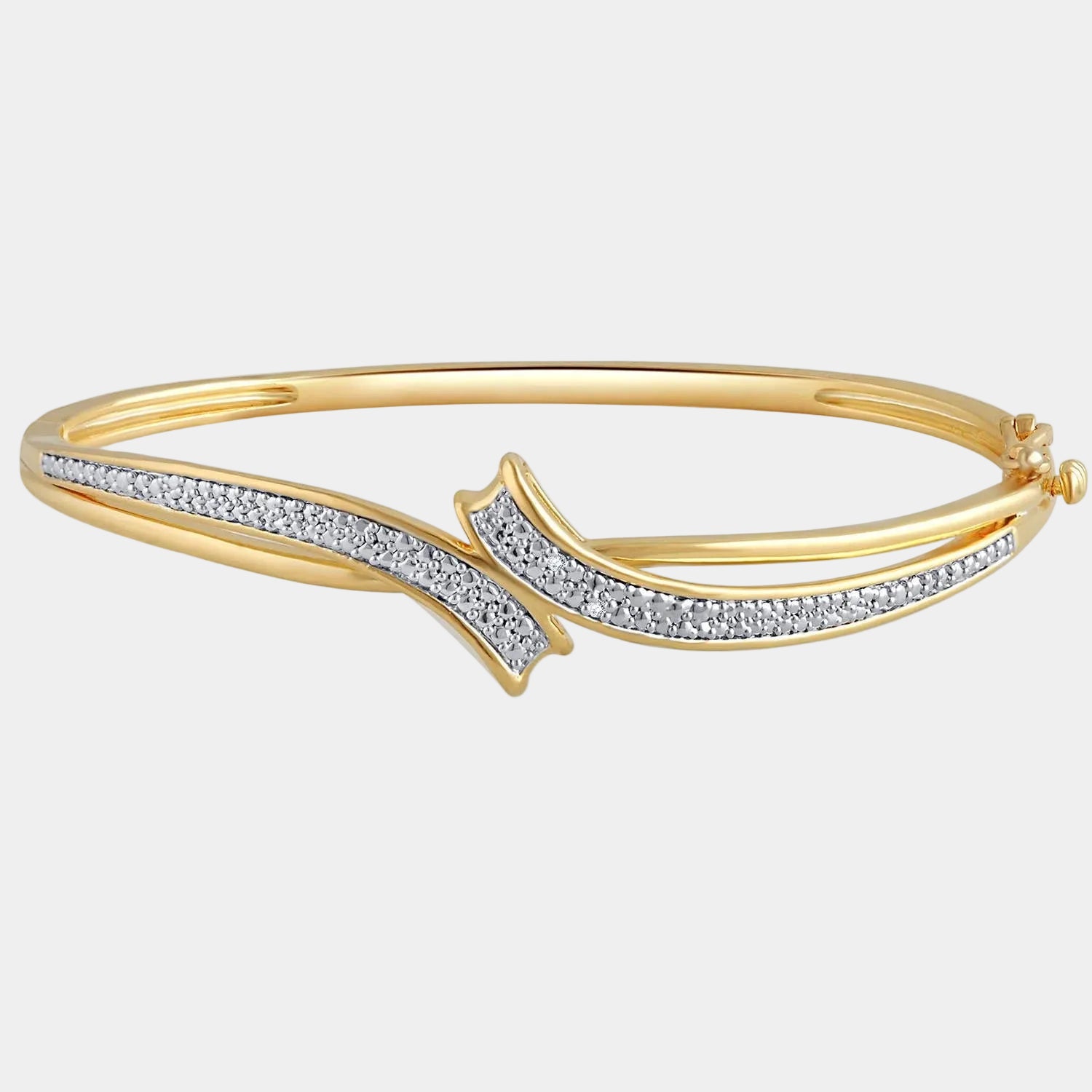 Diamond Accent Fashion Bangle in 14K Yellow Gold over Brass