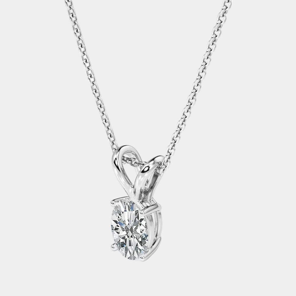 Enchanting 1 Carat Oval Shaped Moissanite Pendant Necklace in 18K White Gold Plating over Silver