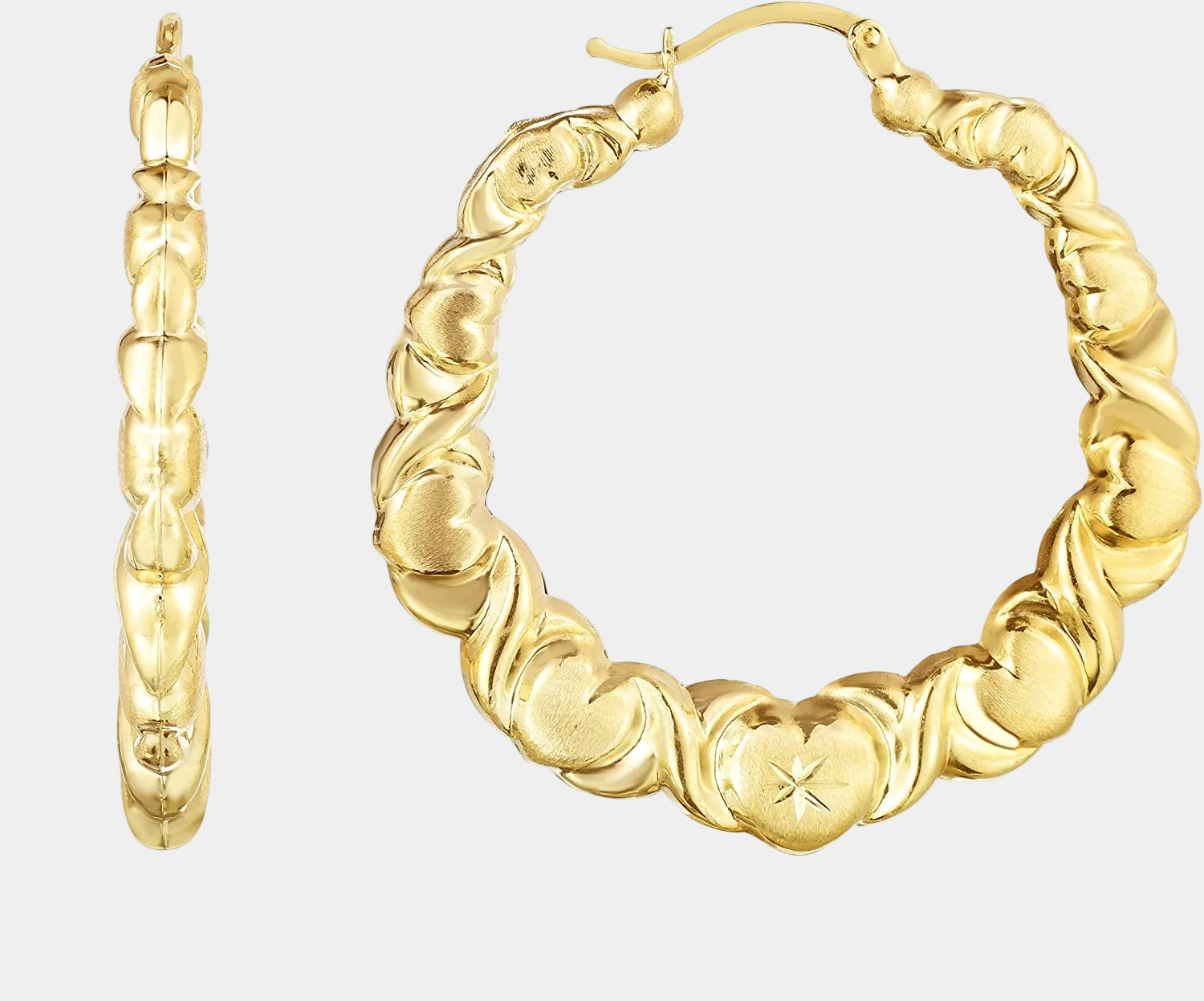 10K Yellow Gold XOXO with Graduated Heart Shape Hoop Earrings