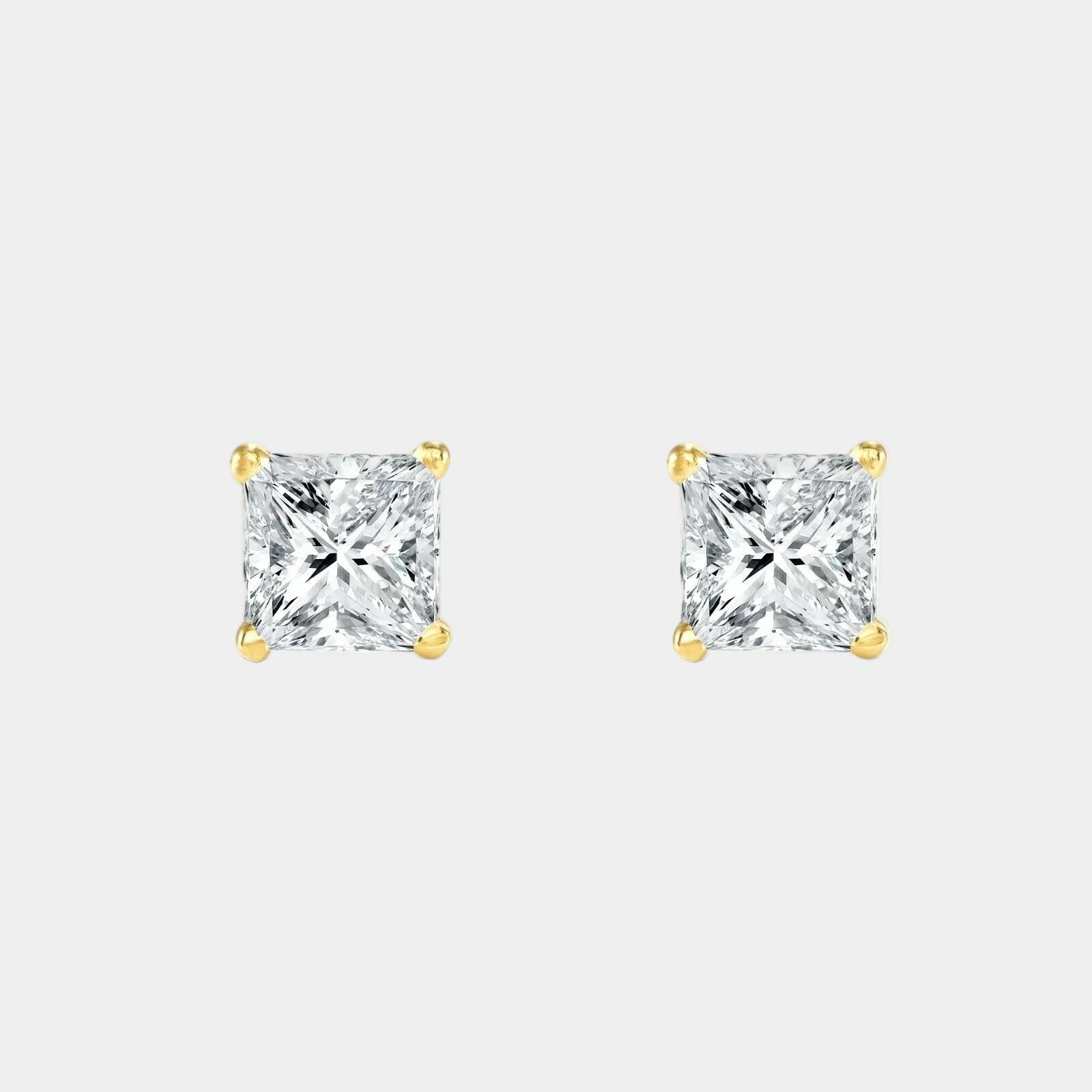 1/2 Ct Princess Cut Lab Created Grown Diamond Earrings 14K Yellow Gold F/VS Push